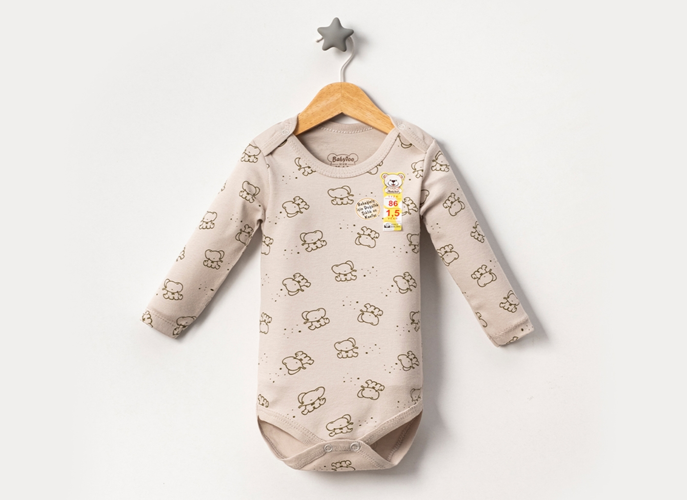 BÜYÜK YENİ FİL DESEN KOLLU BADİ 12-18-24-36  AY