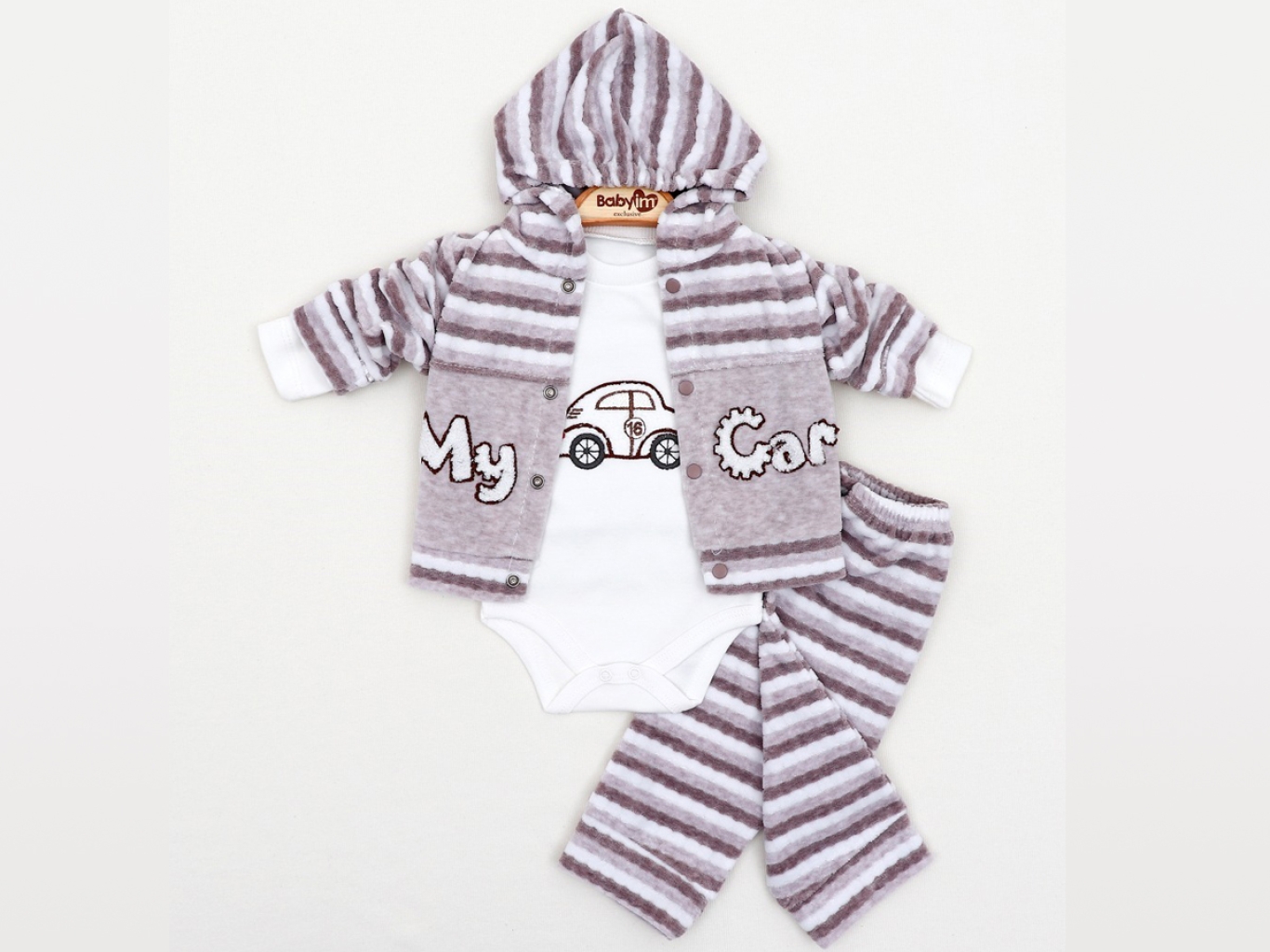 KADİFE MY CAR 3LÜ KAPŞONLU TAKIM 3-6-9  AY