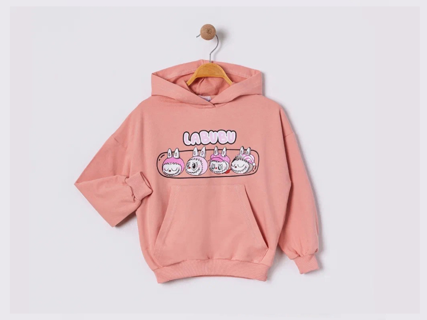 LABUBU BASKILI KAPŞONLU SWEAT -5-6-7-8  YAŞ