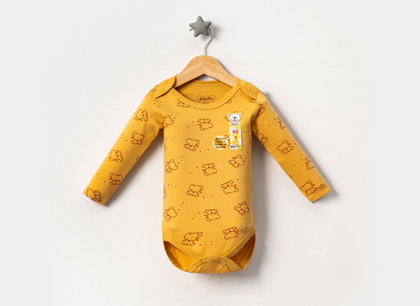 BÜYÜK YENİ FİL DESEN KOLLU BADİ 12-18-24-36  AY