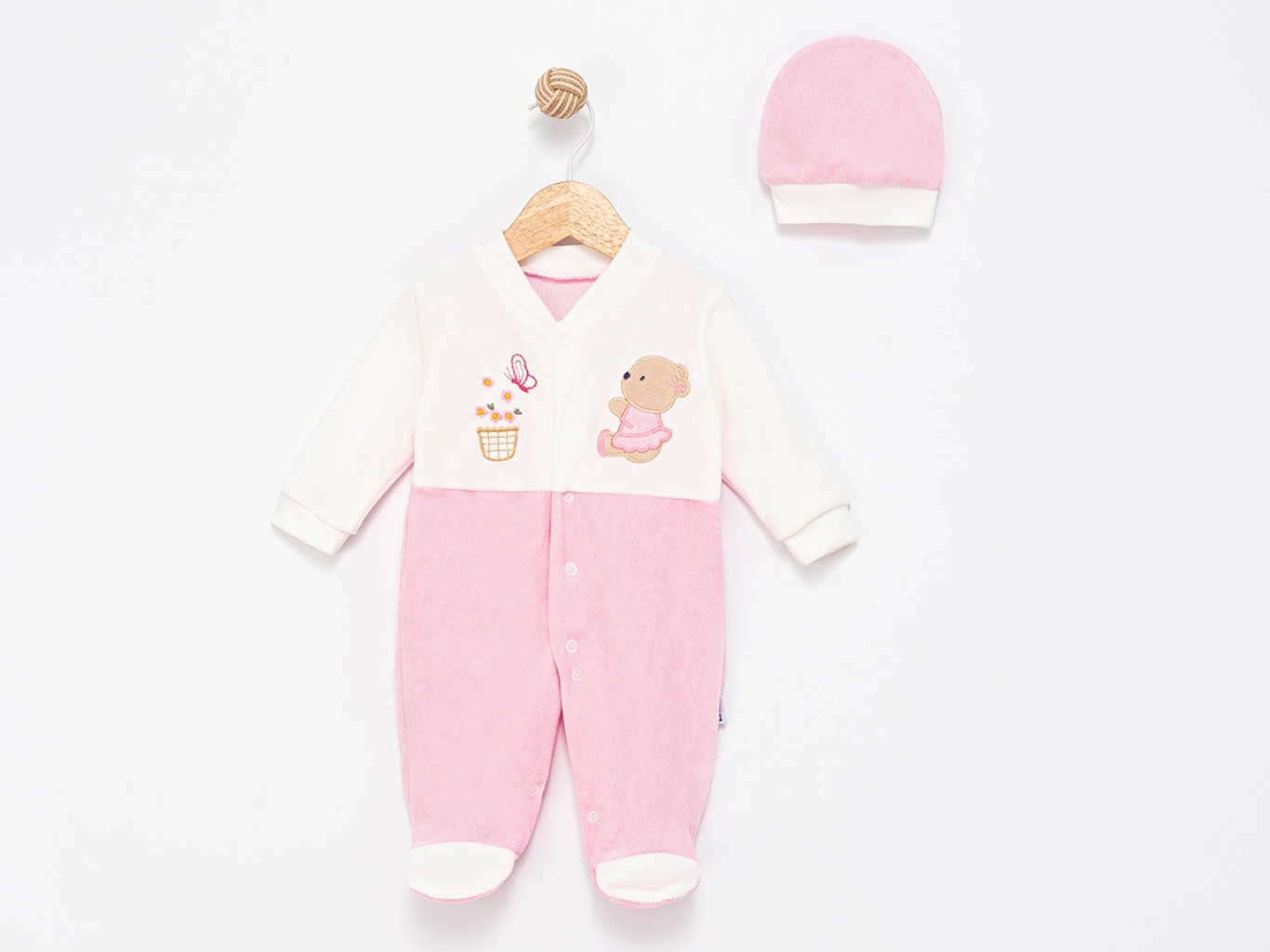 PARÇALI ÇİÇEK KADIFE TULUM 3-6-9  AY