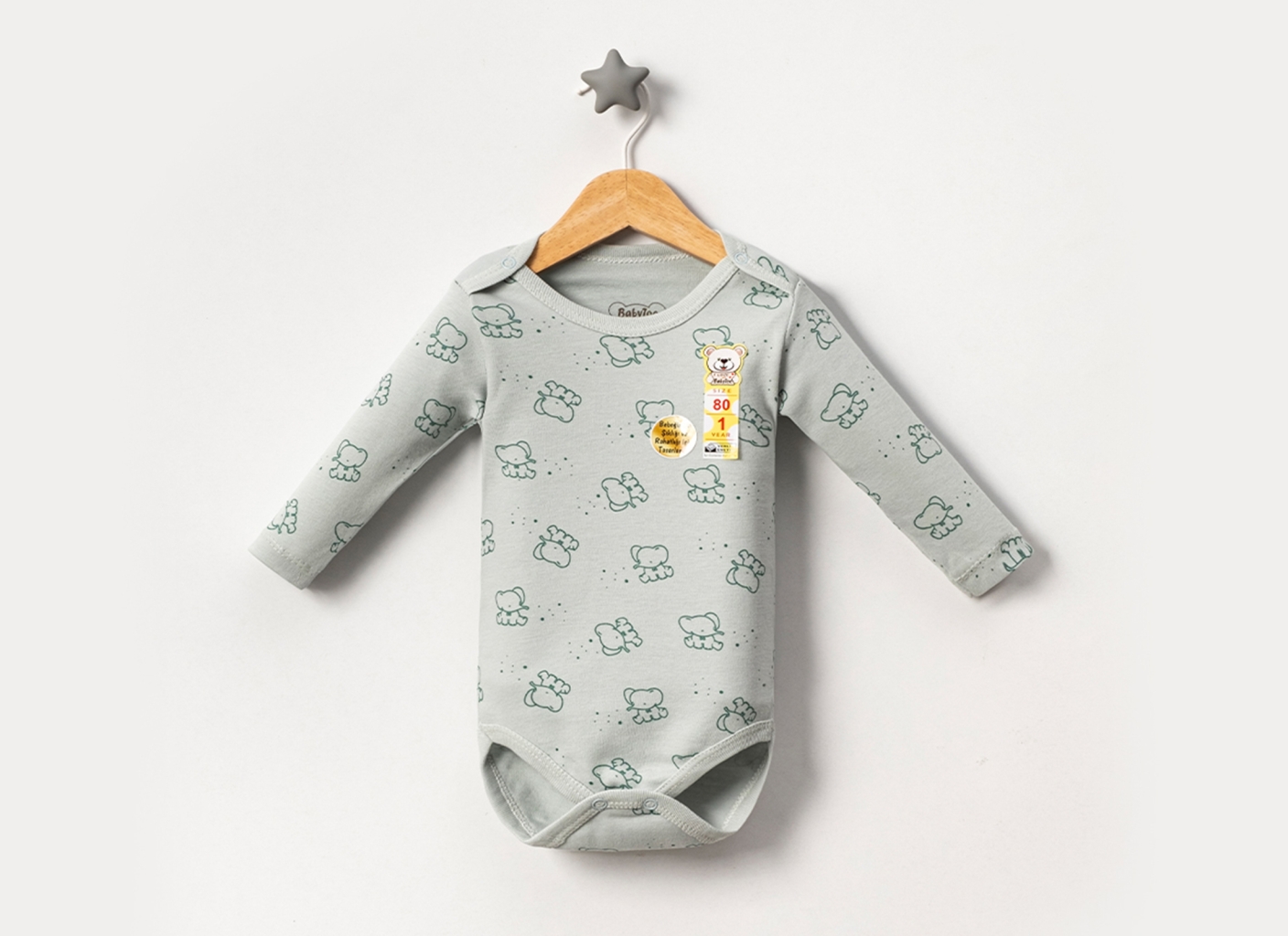 BÜYÜK YENİ FİL DESEN KOLLU BADİ 12-18-24-36  AY