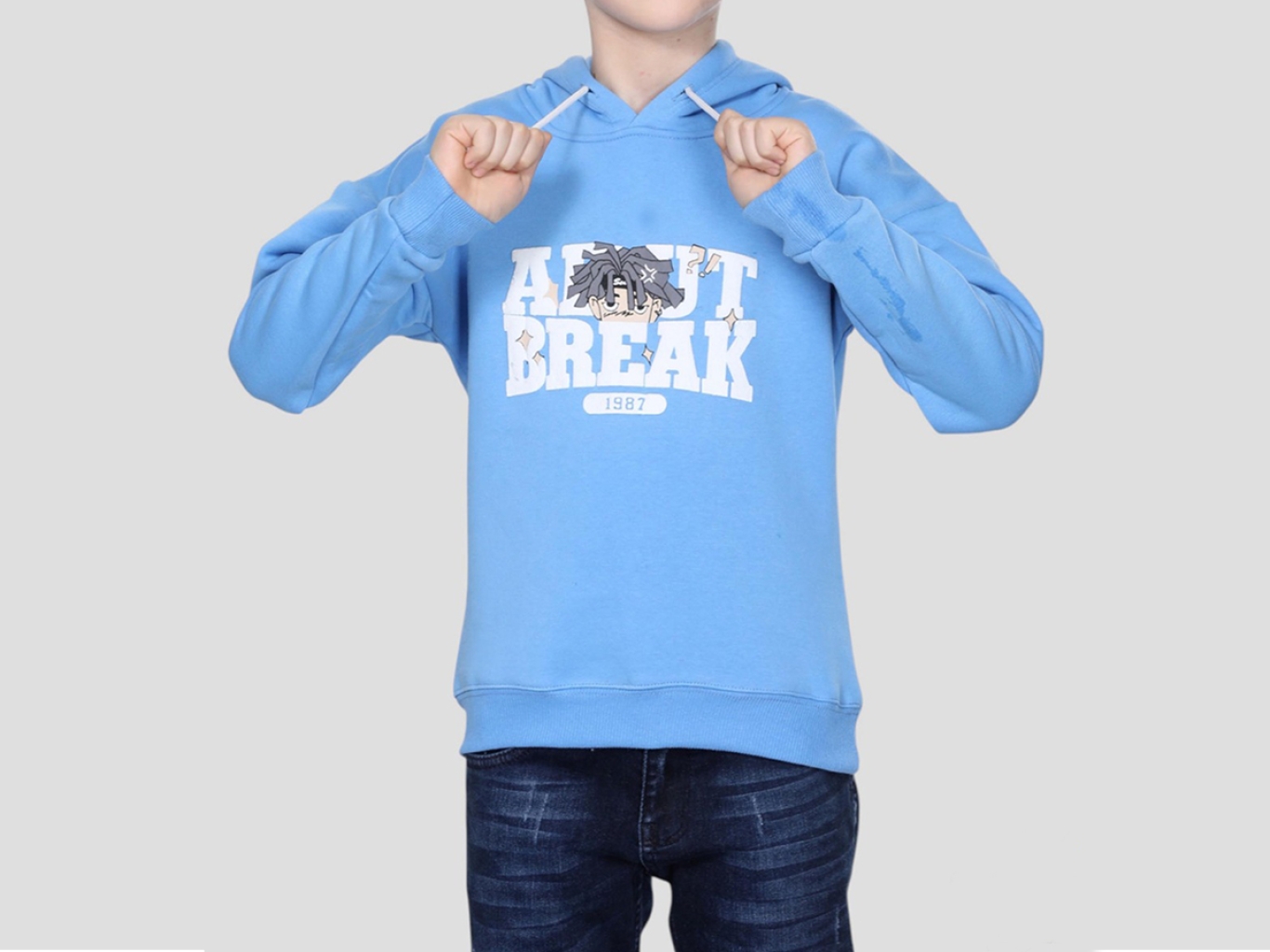 KAPŞONLU BREAK BASKILI SWEAT 8-9-10-11-12 YAŞ