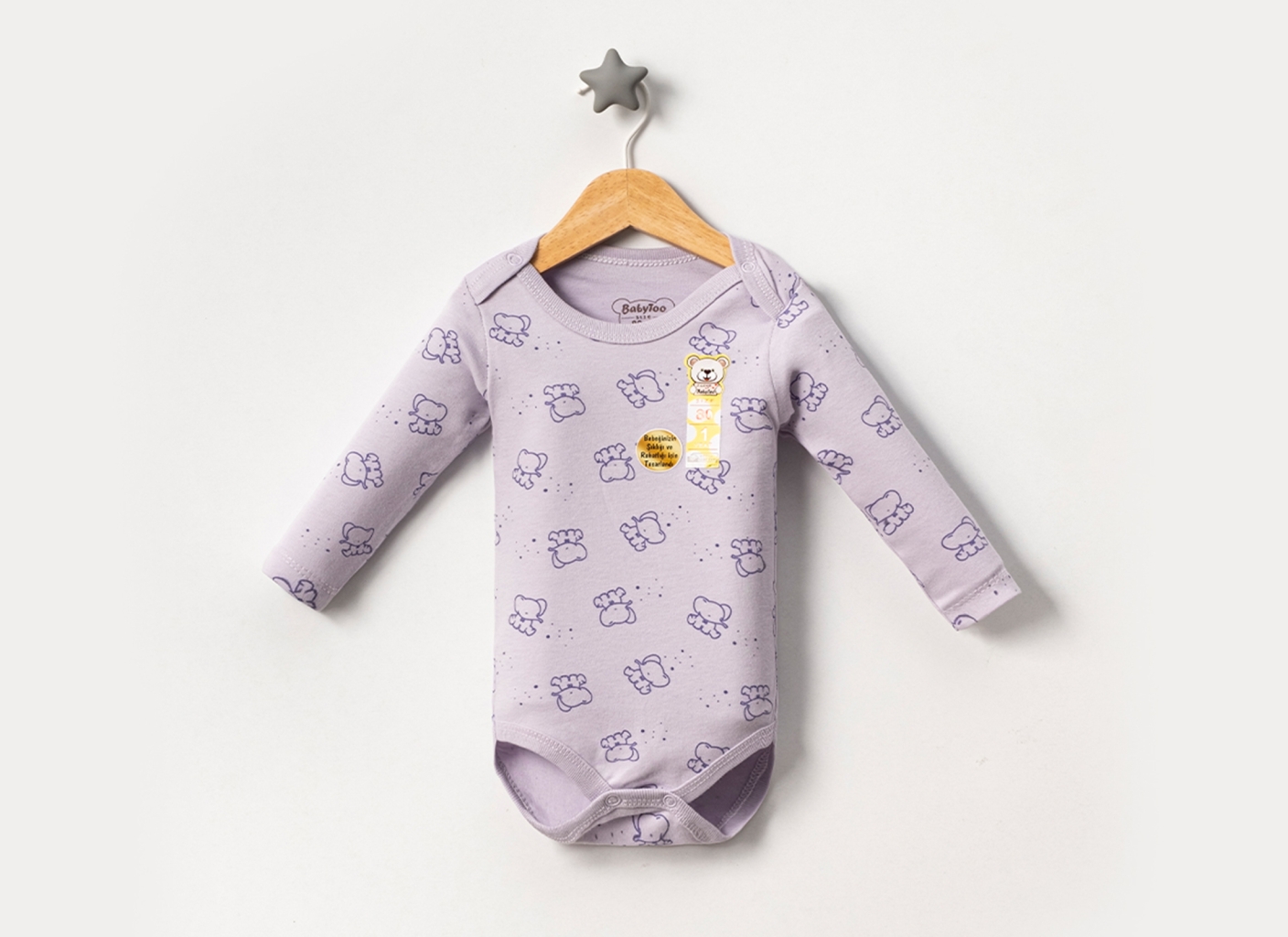 BÜYÜK YENİ FİL DESEN KOLLU BADİ 12-18-24-36  AY