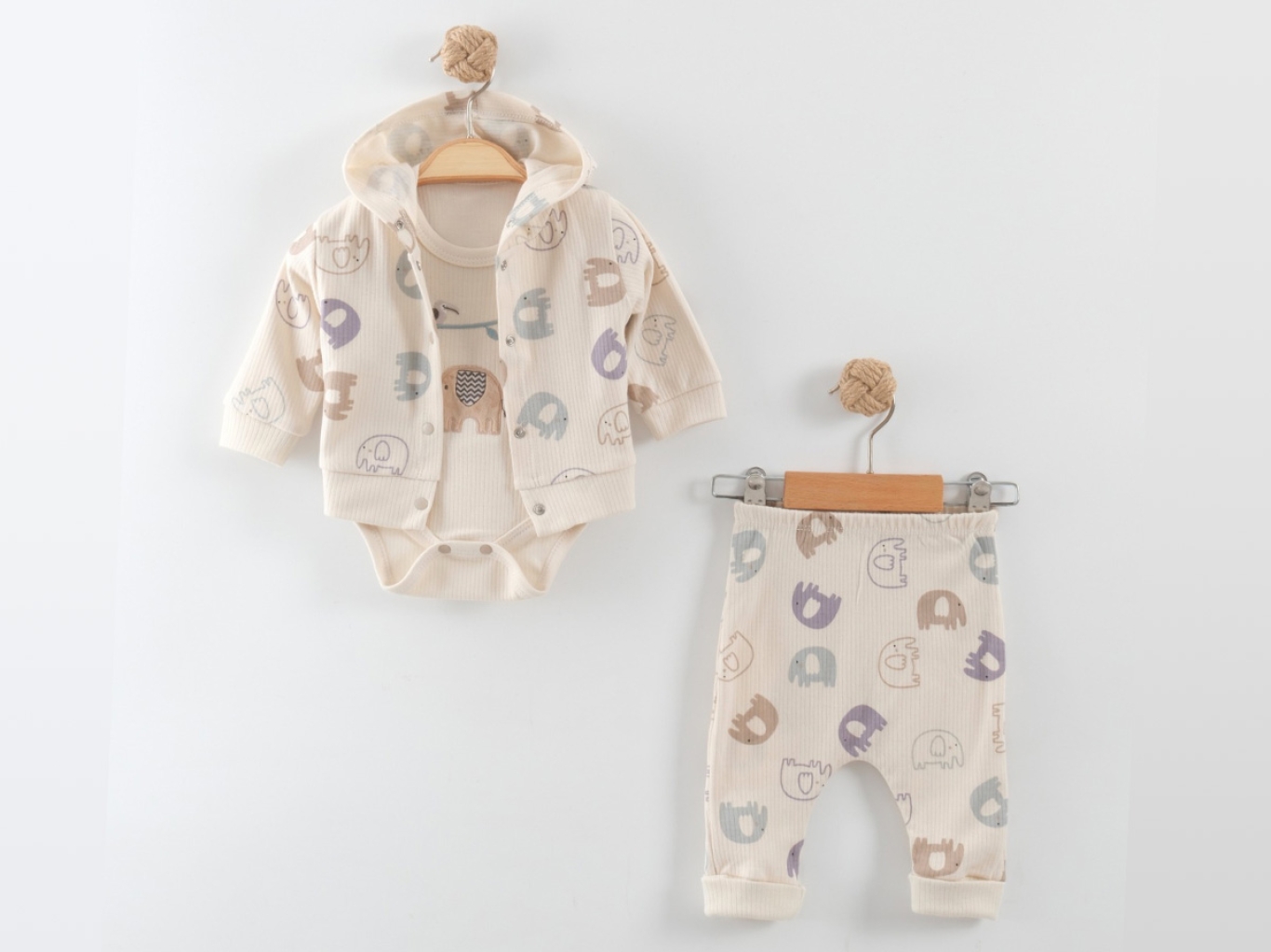 FİL NAKIŞLI ÜÇLÜ TAKIM-3-6-9  AY