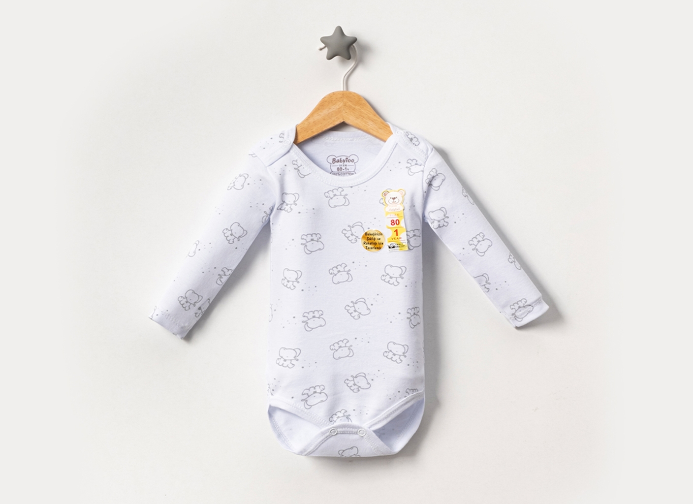 BÜYÜK YENİ FİL DESEN KOLLU BADİ 12-18-24-36  AY