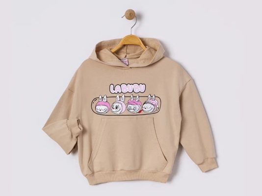 LABUBU BASKILI KAPŞONLU SWEAT -5-6-7-8  YAŞ