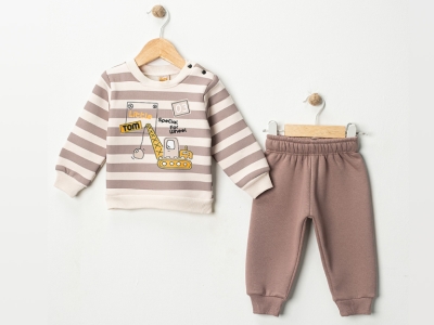 ÇİZGİLİ BASKILI ÜÇ İP ERKEK TAKIM 6-9-12-18  AY