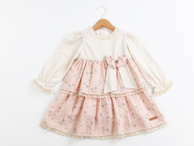 FİYONKLU KATLI ELBİSE 2-3-4-5  YAŞ