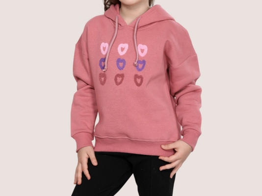 KAPŞONLU KALPLER SÜZÜNE SWEAT 3-4-5-6-7  YAŞ