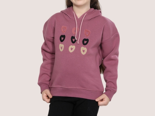 KAPŞONLU KALPLER SÜZÜNE SWEAT 3-4-5-6-7  YAŞ